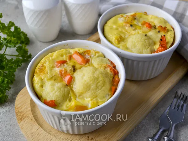 Фото блюда: Пышный омлет с цветной капустой в духовке